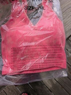 Ribbed V-Neck Bralette in Neon Pink